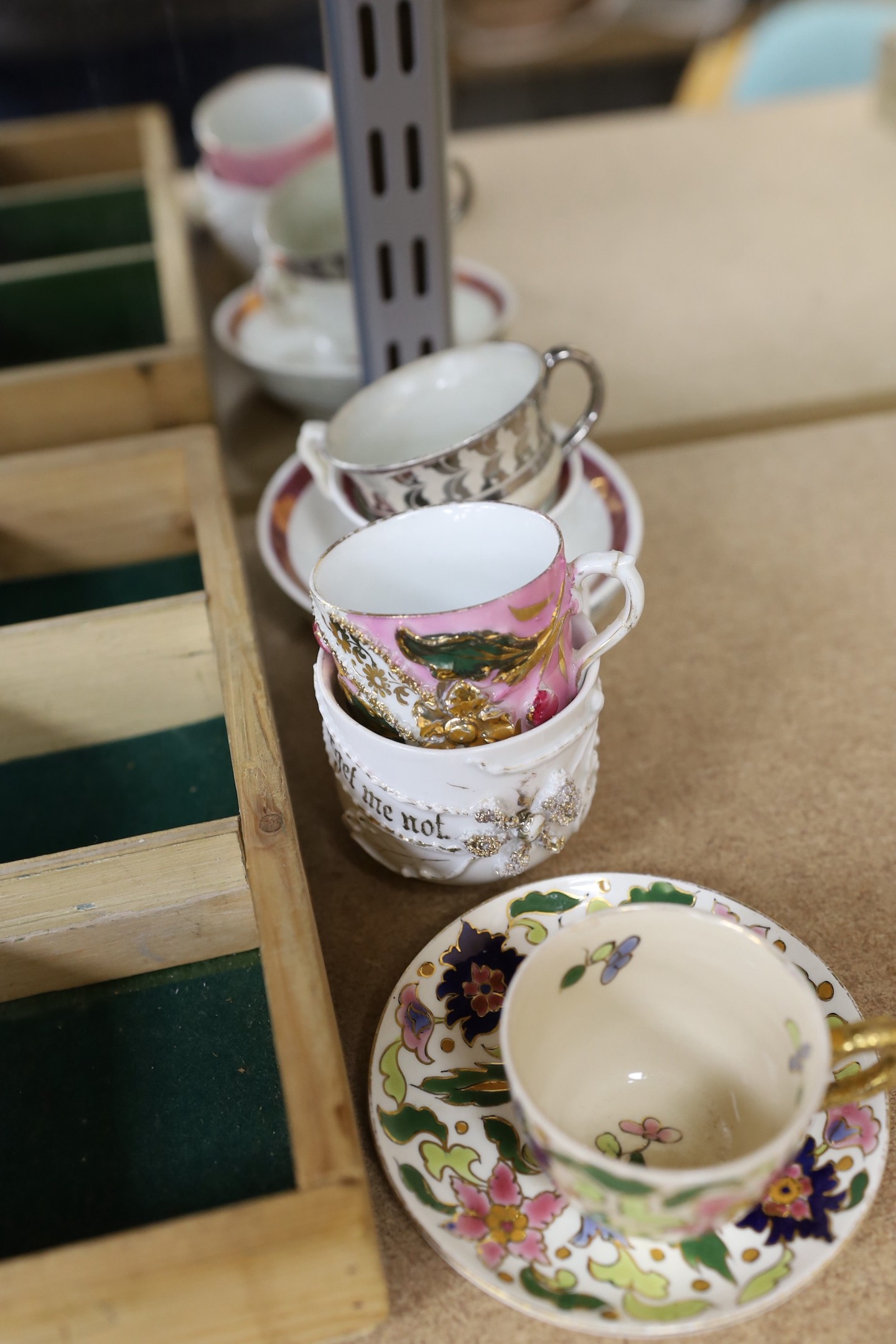 A quantity of various European cabinet cups and saucers to include Copenhagen, Spode, Royal Crown Derby etc.